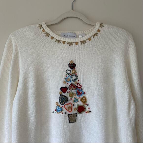 VTG Alfred Dunner Chenille Holiday Christmas Tree Sweater Beaded Grannycore XL - Picture 2 of 9
